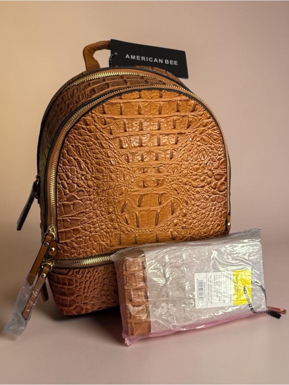 NWT American Bee Croc-Embossed Backpack & Wallet